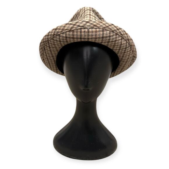 Vintage Pendleton 100% Wool Brown Plaid Herringbone Trilby Fedora Hat Mens 7 1/8 - Picture 2 of 9